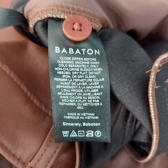 BABATON Brown Faux Leather Trousers 8 Caramel Sharp Polished Business Tailored - Picture 7 of 11